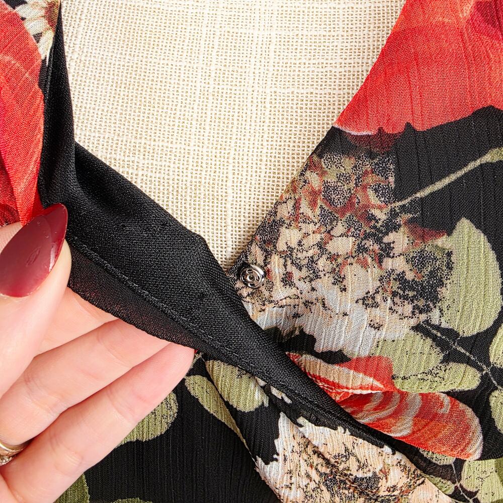 Disney Beauty Beast Maxi Dress S Black Floral Wrap Tie Cottage Romantic Feminine - Picture 11 of 16